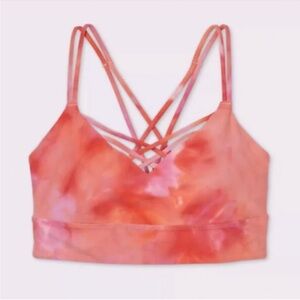 JoyLab Pink and Red Tie-Dye Strappy Sports Bra